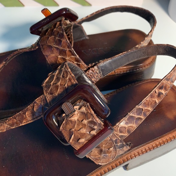Prada Brown Snakeskin Leather Buckle Sandals - Picture 11 of 12